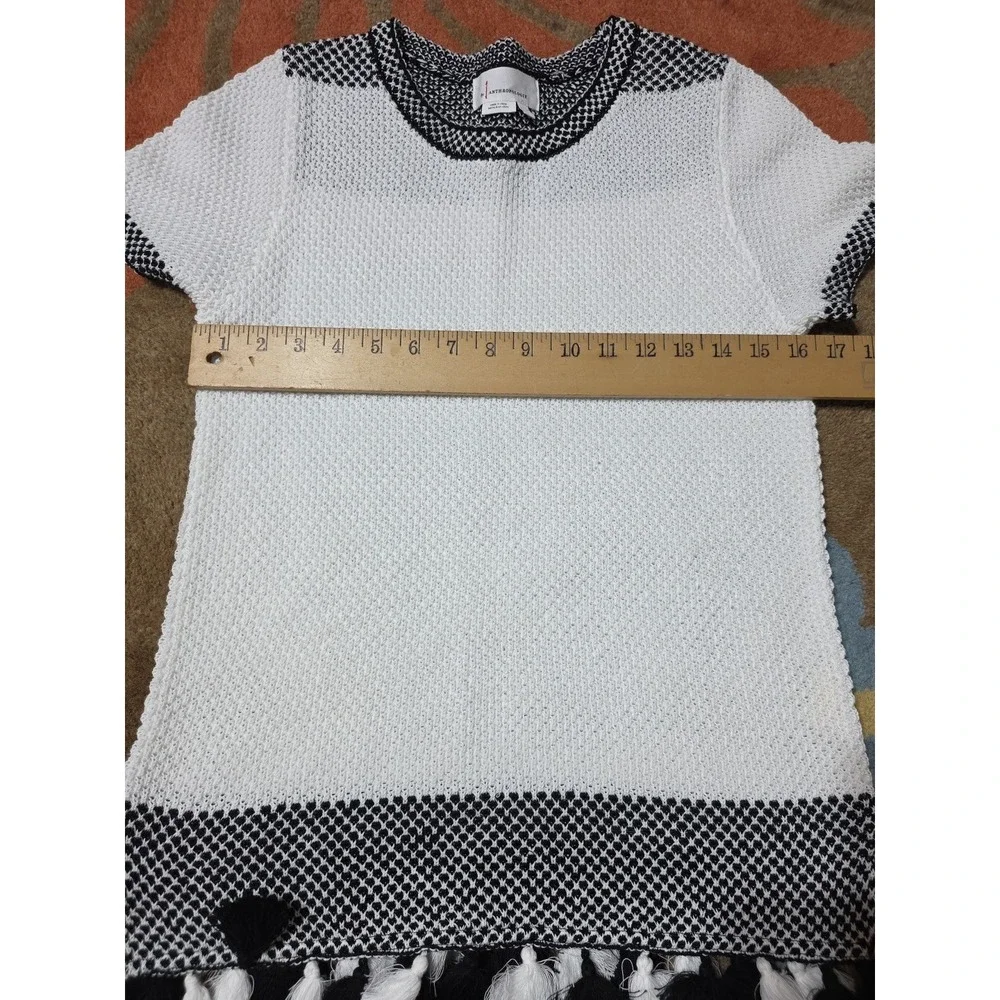 Anthropologie Black And White Knit Women's short sleeve‎ sweater With Tassels S